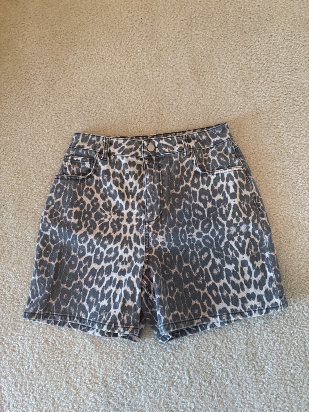 High-Rise Leopard Print Women’s Jean Shorts - Black and Cream